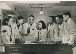 1950年，著名微生物药物学家，后任上海医药工业研究院抗生素室主任、副院长、名誉院长的童村，与科研人员开展课题研究